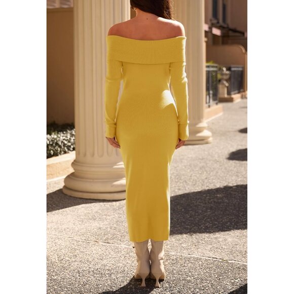Merokeety Women's Ginger Off Shoulder Long Sleeve Elegant Bodycon Midi Dress - Picture 5 of 9